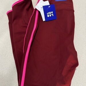 JoyLab women’s Burgundy Leggings with Pink Accents size large 7/8
